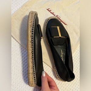 FERRAGAMO Sannio Black Calf Espadrilles Size 7